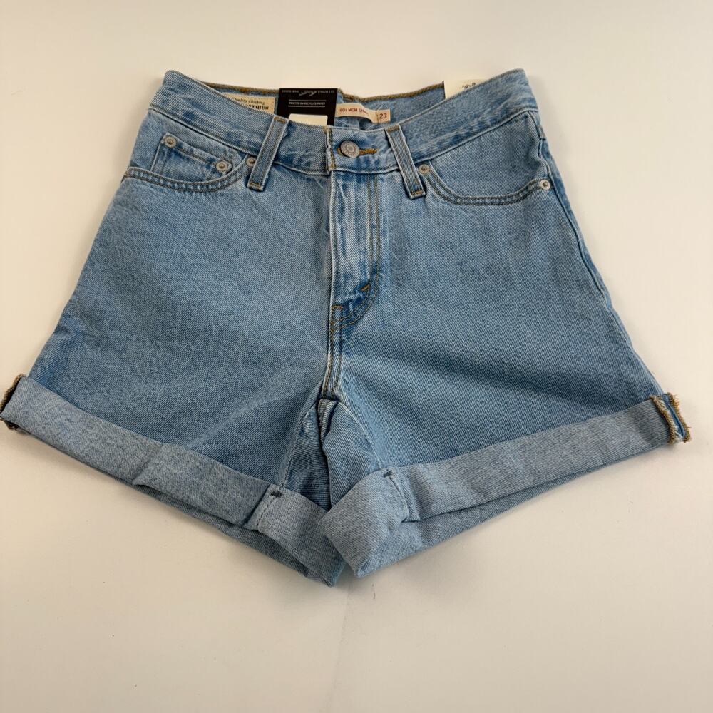 Levi's Premium Women Rolled 80s Mom High Rise Zip Fly Jeans Short Sz 24 Blue NWT